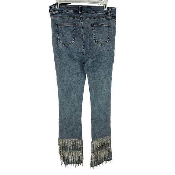 Blue B Collection Womens Large Light Blue Fringe Hem Denim Jeans - Picture 3 of 7
